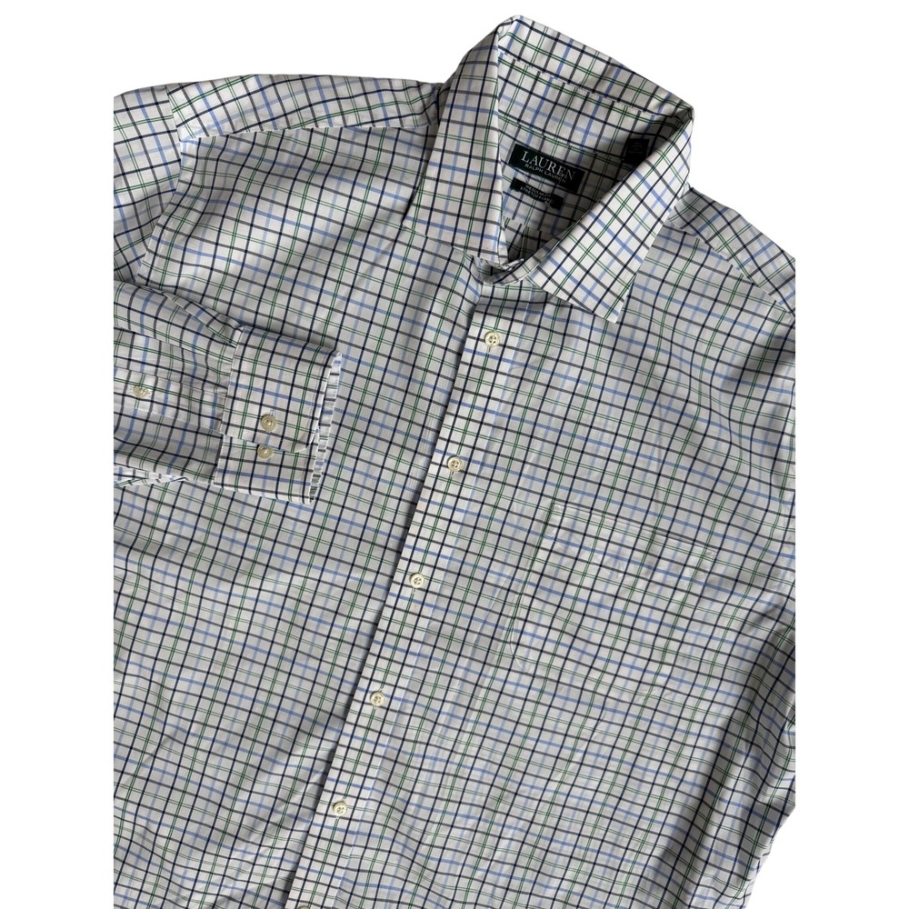 Lauren Ralph Lauren Mens 2XL 18 36/37 Regular Fit Stretch Tattersall Shirt White